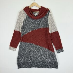 Habitat Brick Grey Tan Colorblock Chunky‎ Knit Cowl Neck Sweater Women's Small